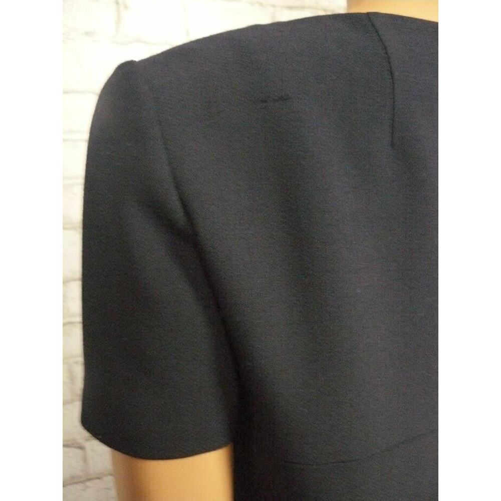 $855 Paule Ka Marine Blue Leather Trim Vneck Shift Dress 42 FR 10 US NWT - Picture 11 of 12